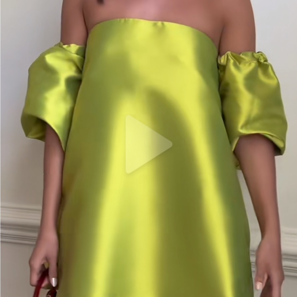 Nasty Gal Satin Off-Shoulder Mini Dress in Chartreuse Green